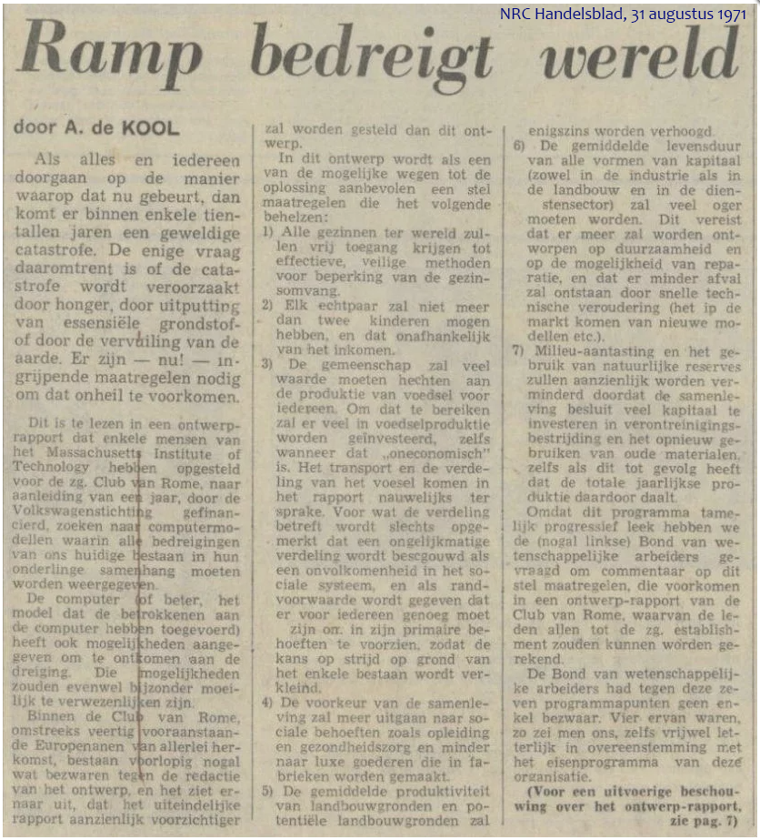 NRC Handelsblad - Ramp bedreigt wereld, 31 augustus 1971