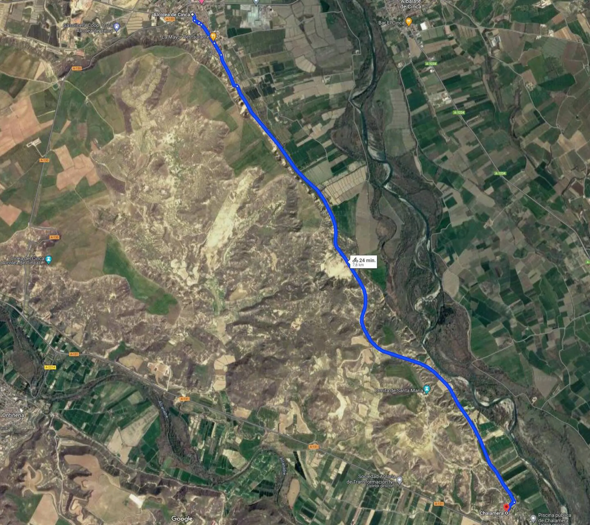 weg tussen Chalamera en Alcolea de Cinca