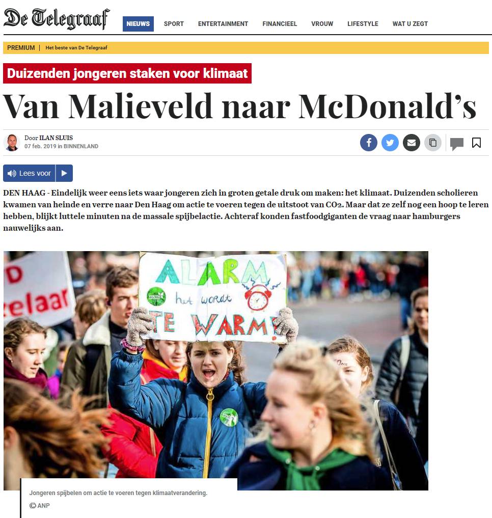 Telegraaf over klimaatspijbelaars bij de McDonald's